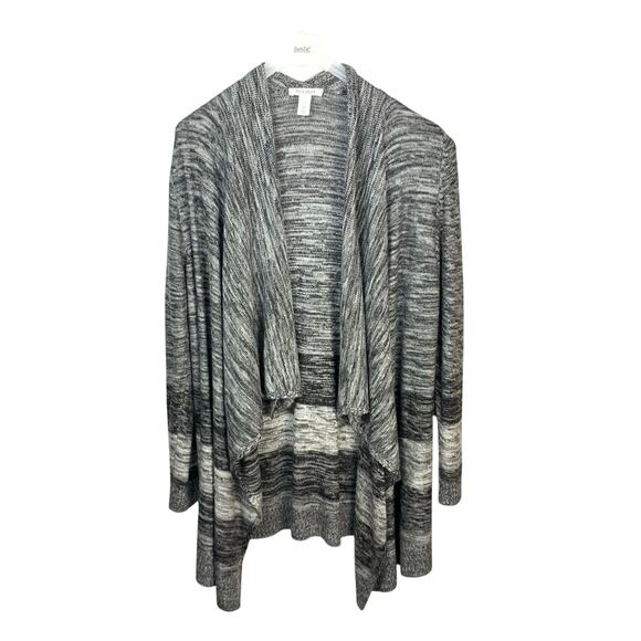 WH|BM Grey & Black Heathered Striped Long Line Knit Waterfall Cardigan  -Size XL - Picture 1 of 5